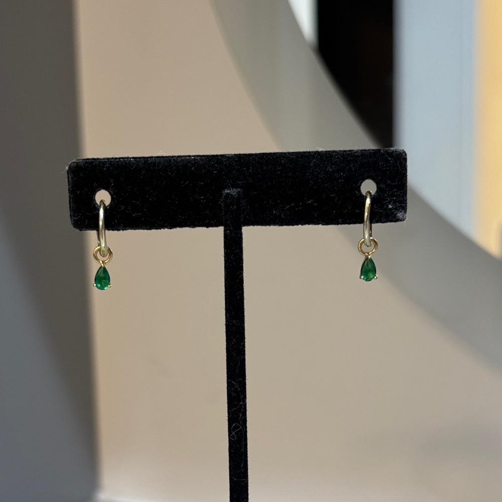 STUDS Gold Plated Green Drop Earrings
